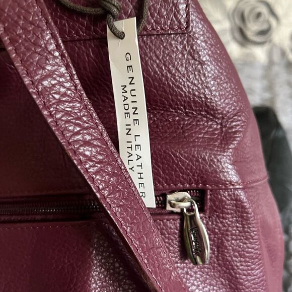 NWT Valentina Italian Pebbled Leather large backpack in Oxblood - Picture 11 of 11